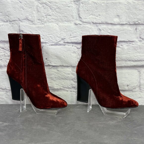 Zara Basic Crimson Velvet Ankle Boots - Picture 1 of 6